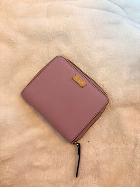 kate spade Light Mauve Zip Around Saffiano Wallet with Gold Hardware